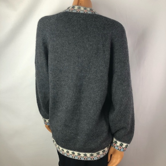 Alpaca wool gray v-neck warm knit sweater border L - Picture 5 of 8